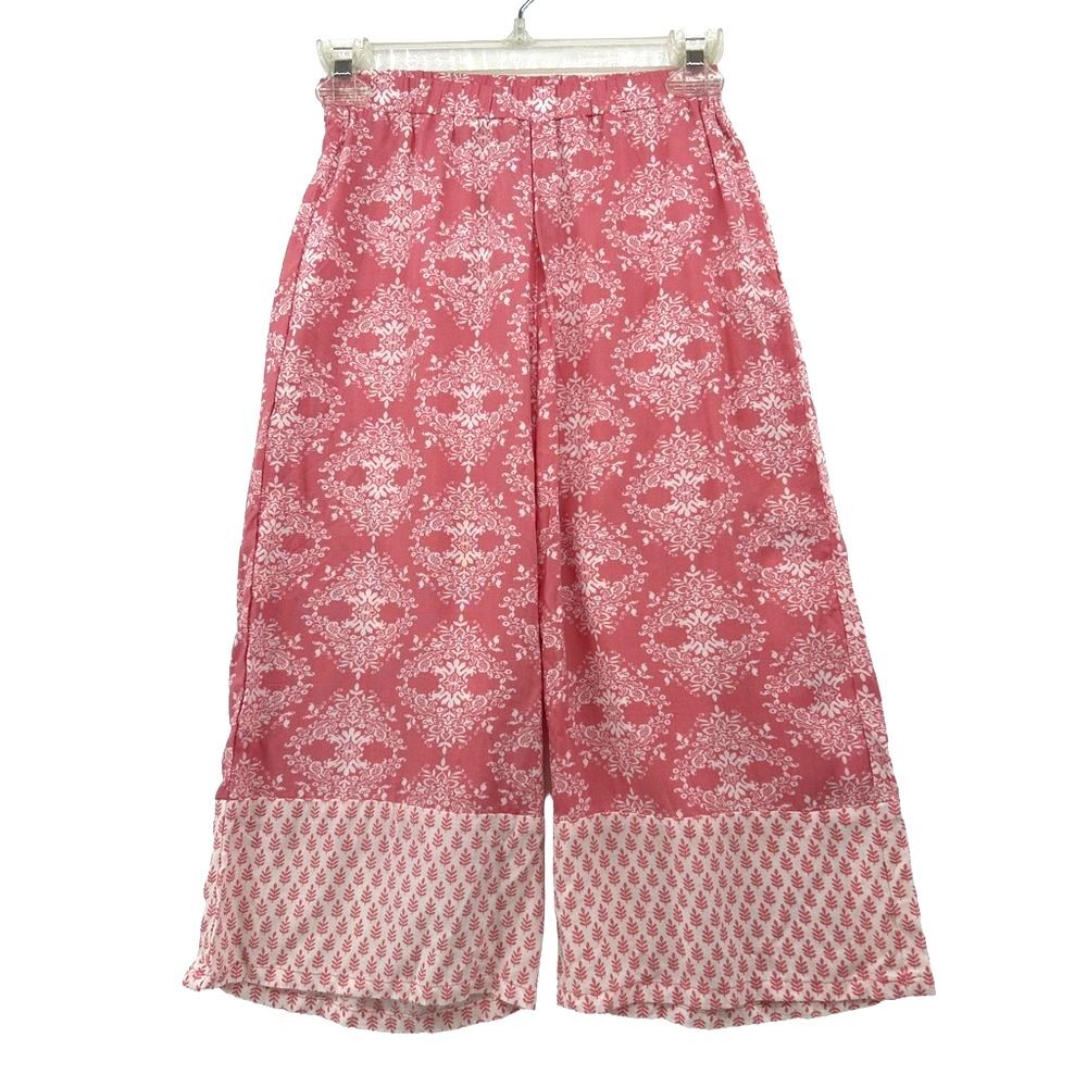 Joyous & Free Be Kind Capri Pink and White Paisley Print Casual Wide-Leg